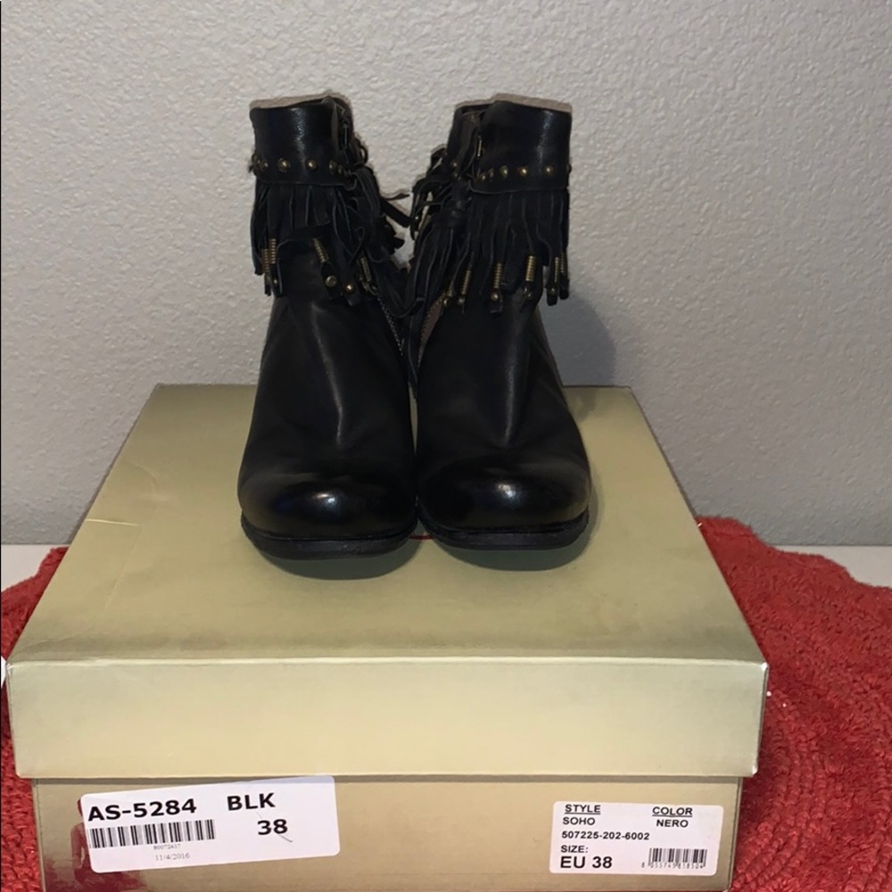 A.S. 98 Black Soho Fringe Booties Boots 38